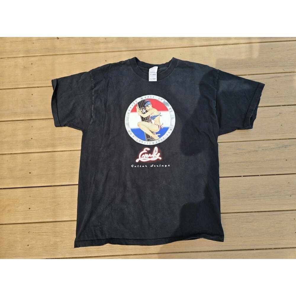 Mens Black Everly Brothers Guitar Strings Rockabilly Pinup Shirt Size XL